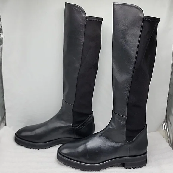 STUART WEITZMAN KNEE HIGH LUG 5050 LEATHER LIFT BLACK AWESOME BOOT LADIES 10 NEW - Picture 6 of 16